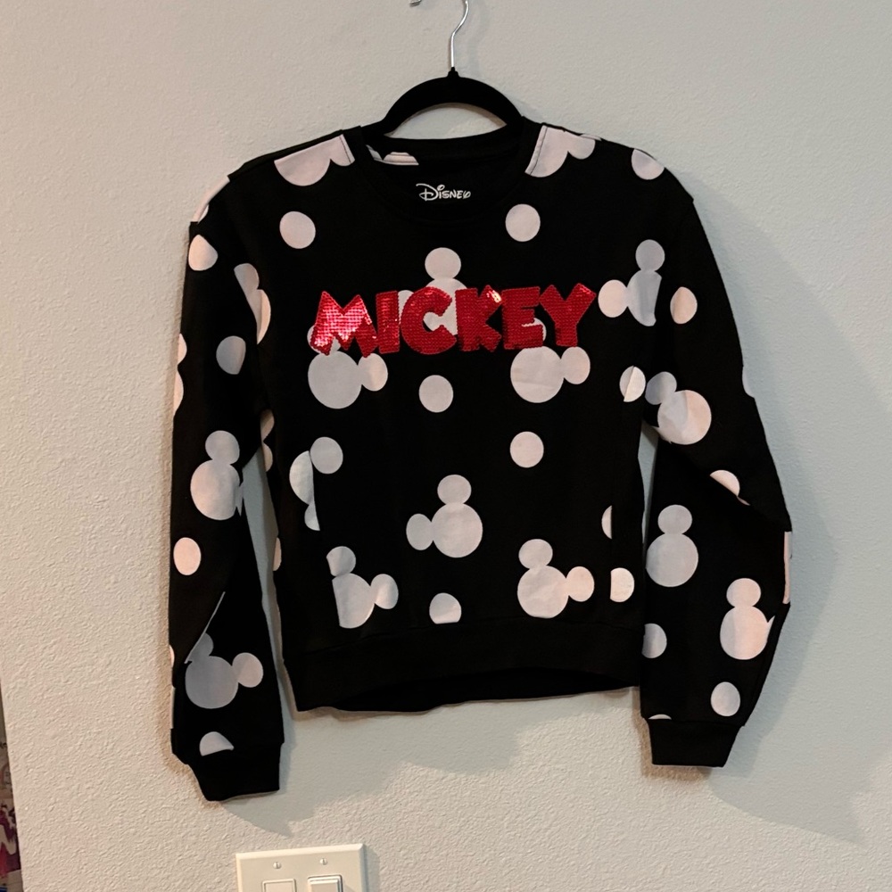 Disney Sequined Accent Mickey Red Black White Sweatshirt Size Small
